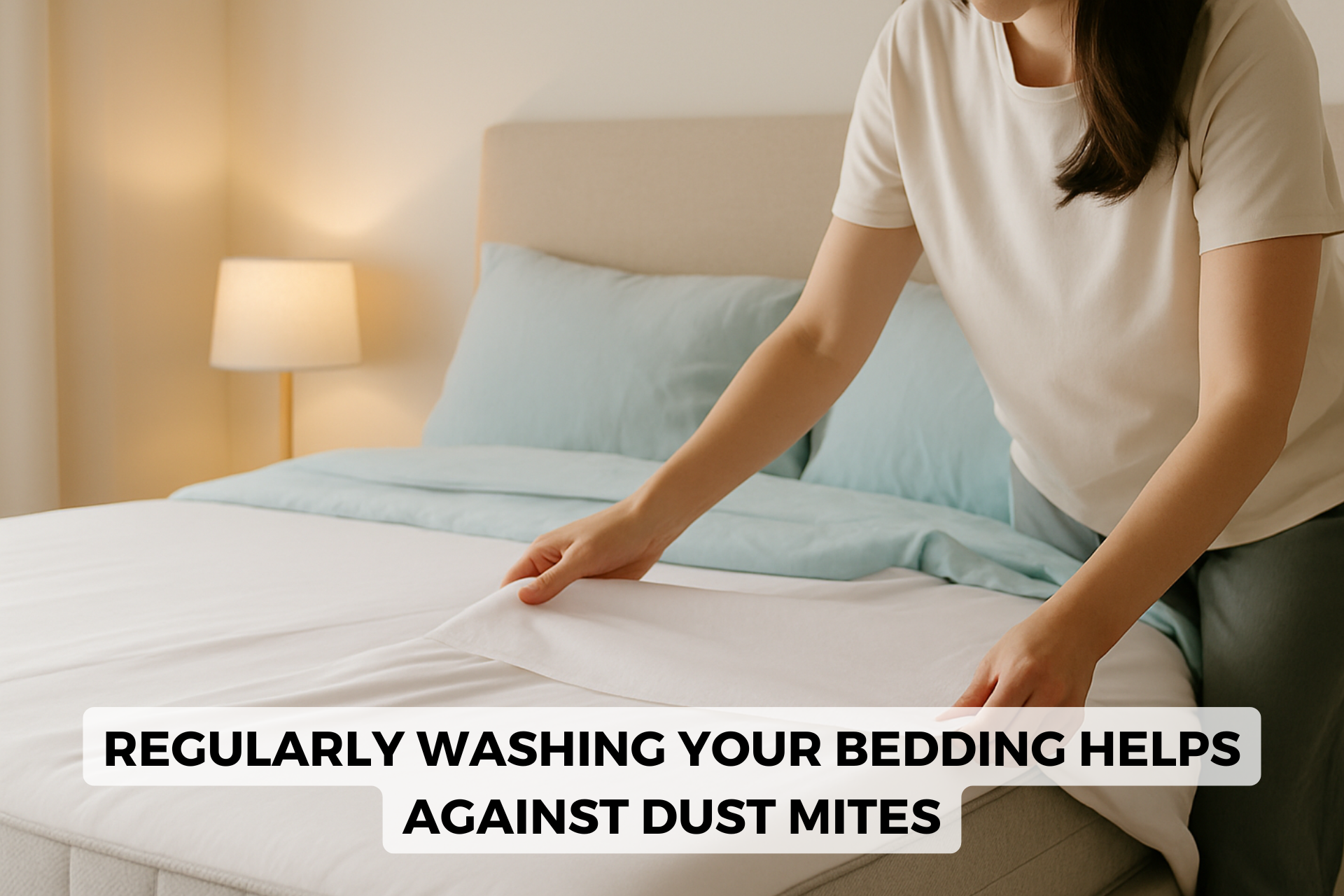 woman changing bedding